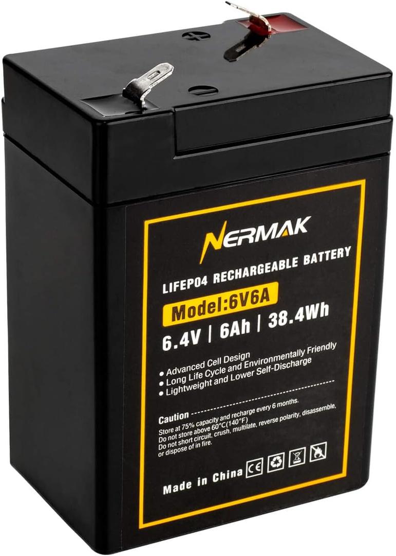 6V 6Ah LiFePO4 Lithium Battery, 2000+ Cycles Rechargeable Lithium Iron Phosphate Battery for Emergency Light, Lantern, Kids Ride On Car, Deer Game Feeder and More with BMS (F1 Terminals) 6V 6Ah LiFePO4 Lithium Battery, 2000+ Cycles Rechargeable Lithium Iron Phosphate Battery for Emergency Light, Lantern, Kids Ride On Car, Deer Game Feeder and More with BMS (F1 Terminals)