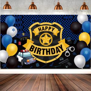 Police Theme Happy Birthday Party Decorations Police Large Badge Banner Backdrop Wall Large Police Booth Car Background for Police Birthday Party Wall Supplies Props, 72.8 x 43.3 Inch