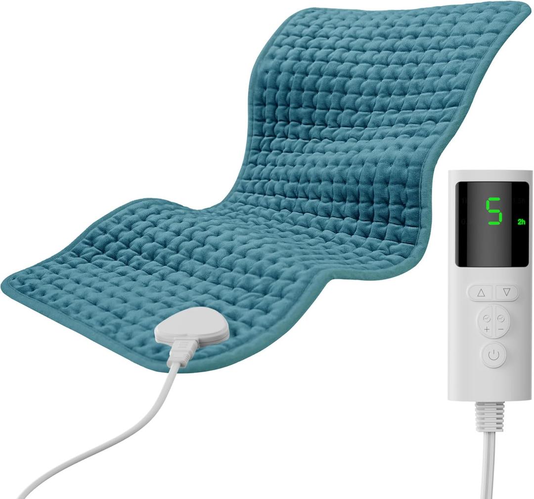 Heating Pad for Back Period Cramps Neck Shoulder, 12''24'' Electric Heating Pad with 9 Heat Settings Auto Shut-Off and Rapid Heating, Ideal Gift for Women Men (Aquamarine Velvet)