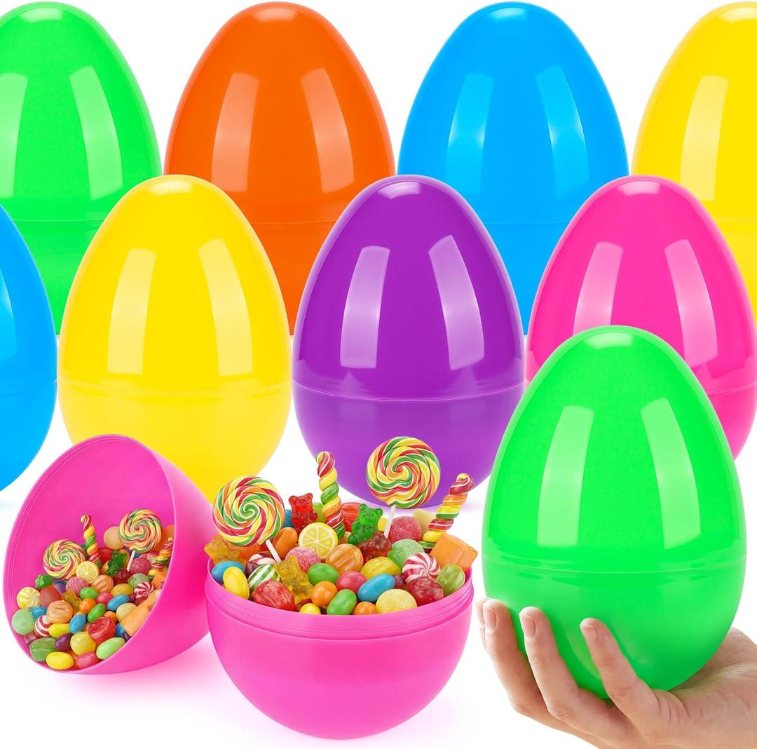 18PCS 6" Jumbo Easter Eggs, Large Empty Easter Eggs for Hunt, Colorful Giant Plastic Egg Fillable with Candy, Toys, Basket Stuffers Fillers, Easter Party Favors
