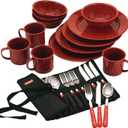 Coleman 24-Piece Enamel Dinnerware Set for Outdoor Dining, Dishwasher Safe, Full Dinnerware & Flatware Set for 4 People