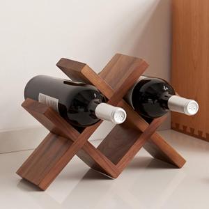 Wine Rack Countertop Oak Solid Wood Wine Organizer Rack 4 Bottles Holder for Wine, Drinks, Beer, Suit for Home, Bar, Kitchen,Cellar Basement (Walnut)