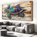 Sea turtle Wall Art For Living Room Large Size Framed Canvas Wall Art Abstract Wall Decor Abstract Art Paintings Modern Artwork Decor for Bedroom Bathroom 48x24in