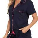 Leikar Womens Button Down Pajama Sets Bride Pajamas Sets Sleepwear Shorts Lounge Set (Blue, XL)