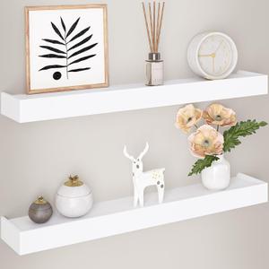 Ballucci Modern Floating Shelves 24", Set of 2 Wood Wall Mount Ledges for Nursery, Living Room, Bathroom, Kitchen, Office, White
