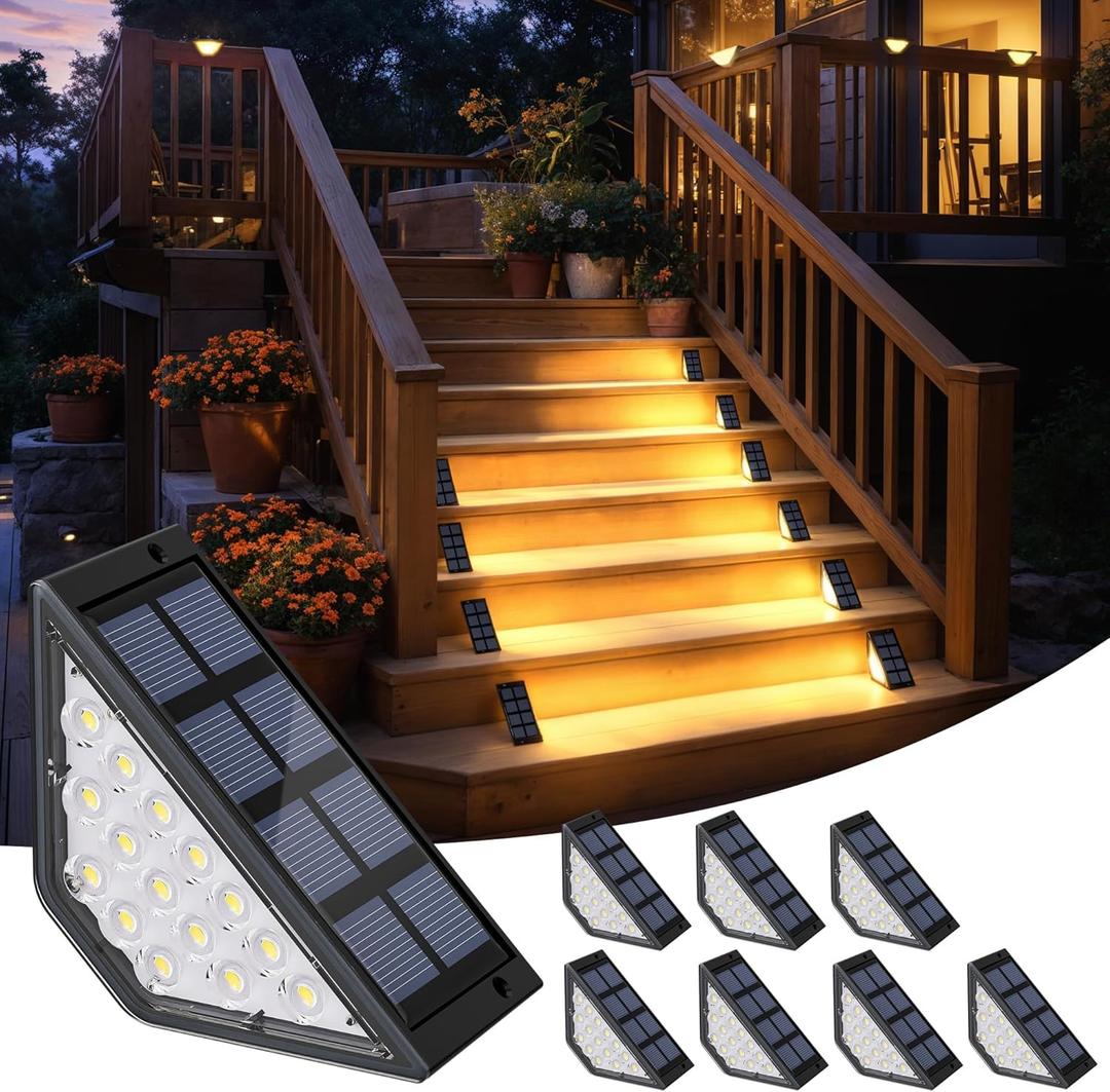 INCX Solar Step Lights for Outside, 8 Pack LED Solar Stair Lights Outdoor Waterproof IP67, Auto On/Off Outdoor Lighting for Front Step, Stair, Deck, Fence, Porch & Patio Decor Warm White
