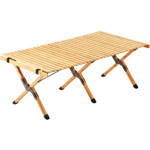 UNICOO Bamboo Folding Picnic Table, Portable Camping Table W/Carry Bag, Low Height Foldable BBQ Roll Up Table, Beach Table for Indoor & Outdoor Party, BBQ and Hiking (4 FT, Nature)