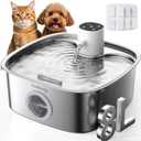 Cordless Wider Tray Dog Water Fountain, 5000mAh Battery Operated Dog Water Bowl Dispenser with 3 Motion Sensor, FEELNEEDY Stainless Steel Pet Water Fountain for Multi-Pets, Easy Setup & Clean, 8L