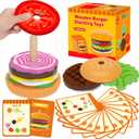 Jumlys Montessori Wooden Burger Stacking Toys for 2, 3, 4, 5 Year Olds, Fine Motor Toys for Kids Boys Girls, Ideal Preschool Educational and Learning Toys, Perfect Christmas Birthday Gifts