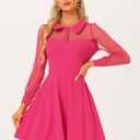Allegra K Cocktail Party Dress for Women's Sheer Mesh Panel Long Sleeve Mini A-Line Dresses (Pink, S)