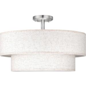 2-Tier 20" Cream Drum Fabric 4 Light Brushed Nickel Semi Flush Mount Ceiling Light for Living Room Dining Room Bedroom Hallway