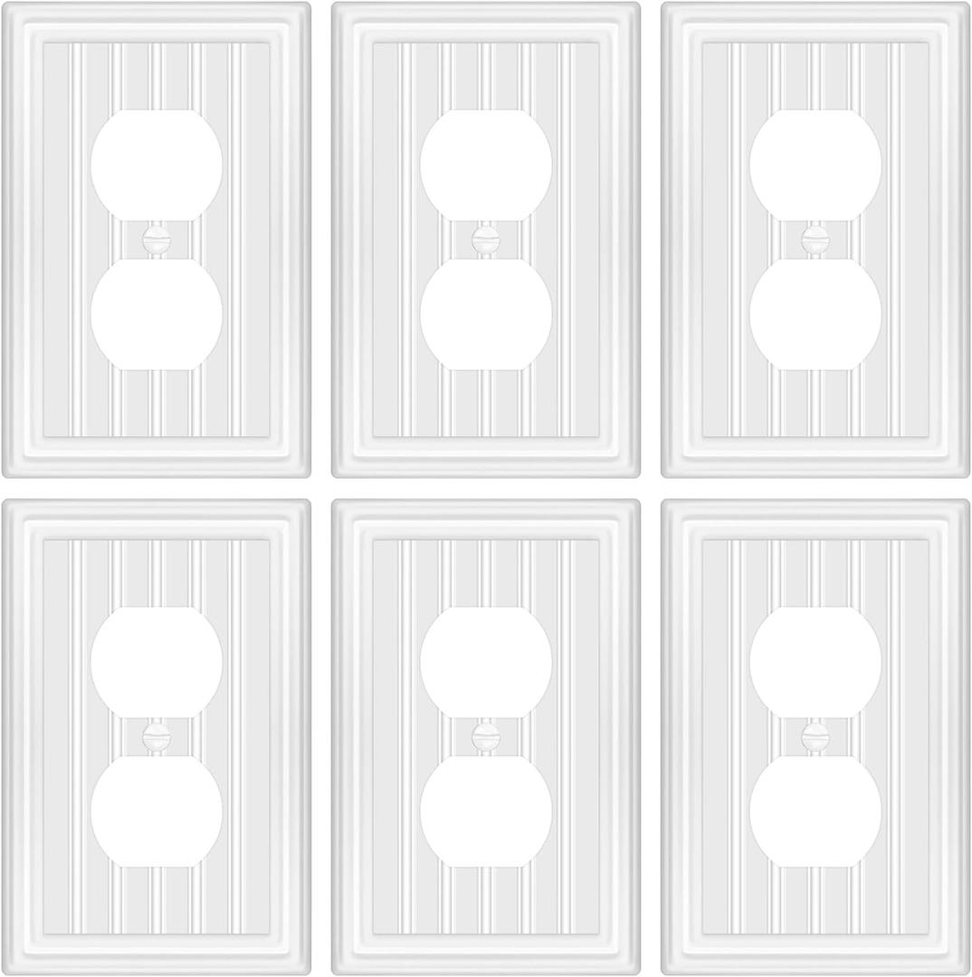 Metal Wall Plate for Electrical Outlets, Decorative Off White Switch Plates Outlet Cover, Light Switch Cover Plate, 1-Gang Wall Plates (Duplex Outlet, 6 Pack)
