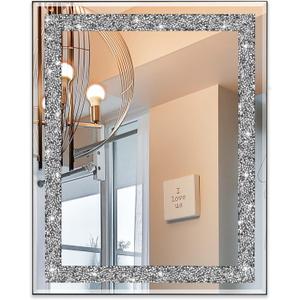 Ruomeng Rectangular Wall Mirror Crystal Crush Diamond Mirror for Home Dcor Accent Mirror for Bathroom, Entryway and Bedroom, 16" x 20"