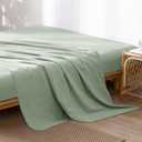 MooMee Flat Top Sheet Only 100% Washed Cotton Linen Like Textured Breathable Durable Soft Comfy (Sage Green, Queen)