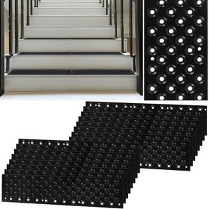 16 Pack Non Slip Aluminum Stair Tread,16 x 3.75 Inch Aluminum Anti-Slip Stair Strip with Screws,Anti Slip Outdoor Stair Treads Coated Black,Metal Stair Nosing Stair Treads for Wooden Ramp Deck Steps