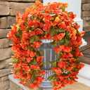 HyeFlora Bougainvillea Artificial Hanging Flowers Plants for Outdoors Decoration, 2pcs Faux Bougainvillea Vines Orange Fake Flowers Realistic UV Resistant Silk Flowers for Outside Planter Yard Porch