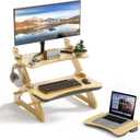 Amazer Standing Desk Converter, 22 inch Bamboo Small Sit Stand Up Desk Riser with Lap Desk Computer Desktop Desk Converter for Monitor and Laptop with Keyboard Tray