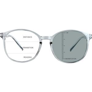 Vintage Round Progressive Multifocal Presbyopic Glasses, Photochromic Gray Sunglasses for Men Women Readers (Clear Gray,+1.00/+4.00 Magnification)