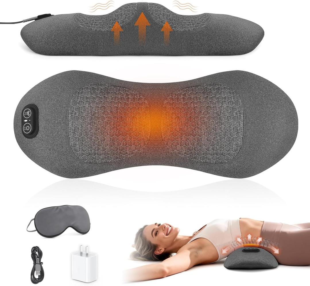 Etatsen 3in1 Electric Lumbar Support Pillow for Bed and Chair, Triple Fusion Back Massager with Heat, Vibration & Traction, Designed for Lower Back Comfort and Spine Support