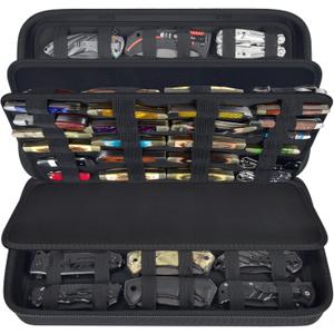 Display Case for 66+ Pocket Knives. Folding Knife Holder, Butterfly Knives Storage Organizer, Knives Roll Collection Pouch Carrier Bag for Survival Tactical Outdoor for EDC Mini Knife (Box Only)