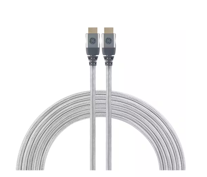GE 15 ft. 8K HDMI 2.1 Cable with Ethernet and Gold Plated Connectors in Grey 