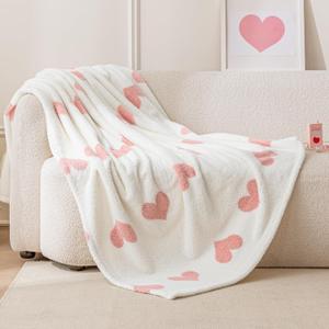 Amazon Basics Fleece Throw Blanket, Reversible Decorative Hearted Pattern for the Bed, Couch and Sofa, 50" W  60" L, Pink Heart