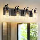 4-Light Black Bathroom Light Fixture Over Mirror, Modern Vanity Light, Clear Glass Wall Sconce, VL01BK-4