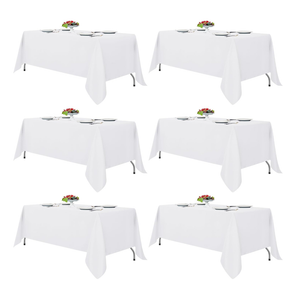 Fitable White Tablecloths for Rectangle Tables, 6 Pack  70 x 120 Inches  Reusable and Washable Table Clothes for 68 Ft Tables, Polyester Fabric Table Covers for Wedding, Party, Banquet