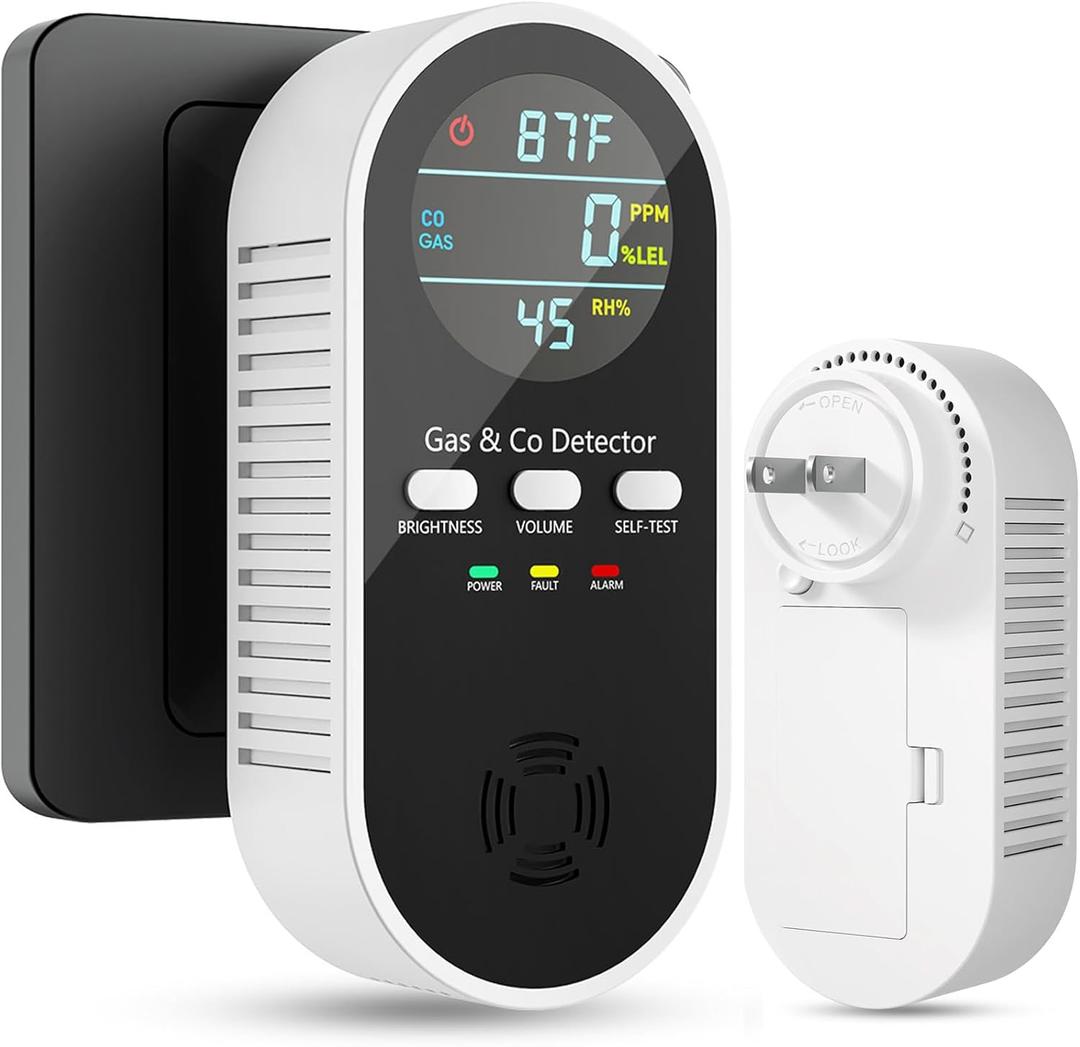 5-in-1 Carbon Monoxide Detectors, Natural Gas Leak Detector, Plug-in & Battery Backup Portable Co Detector, Co Gas Temp Humidity Sensor, HD Display Screen Vilfet, 1-Pcs, Black