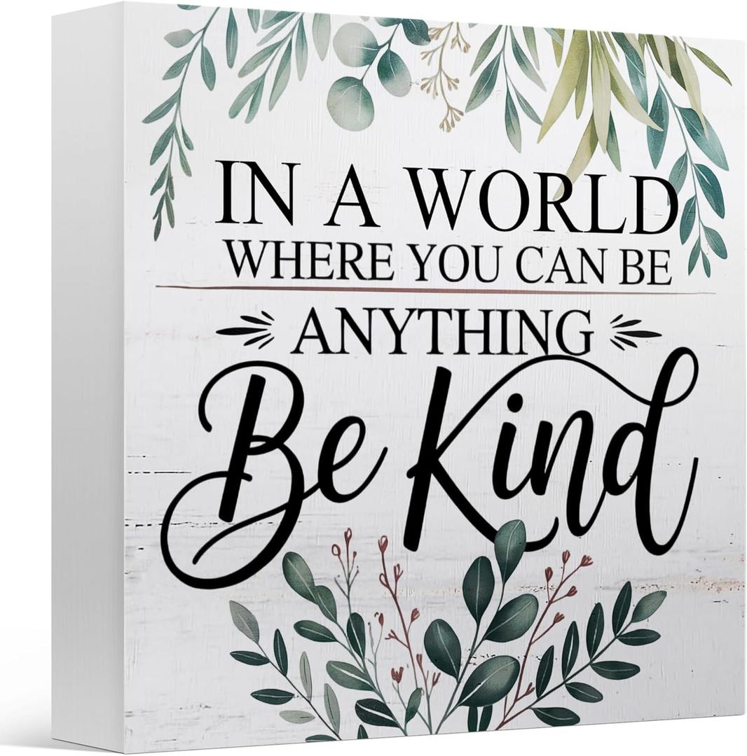 Eucalyptus Bible Verse Decorative Signage for Office Home, Be Kind, Wooden Sign 5x5 Inches