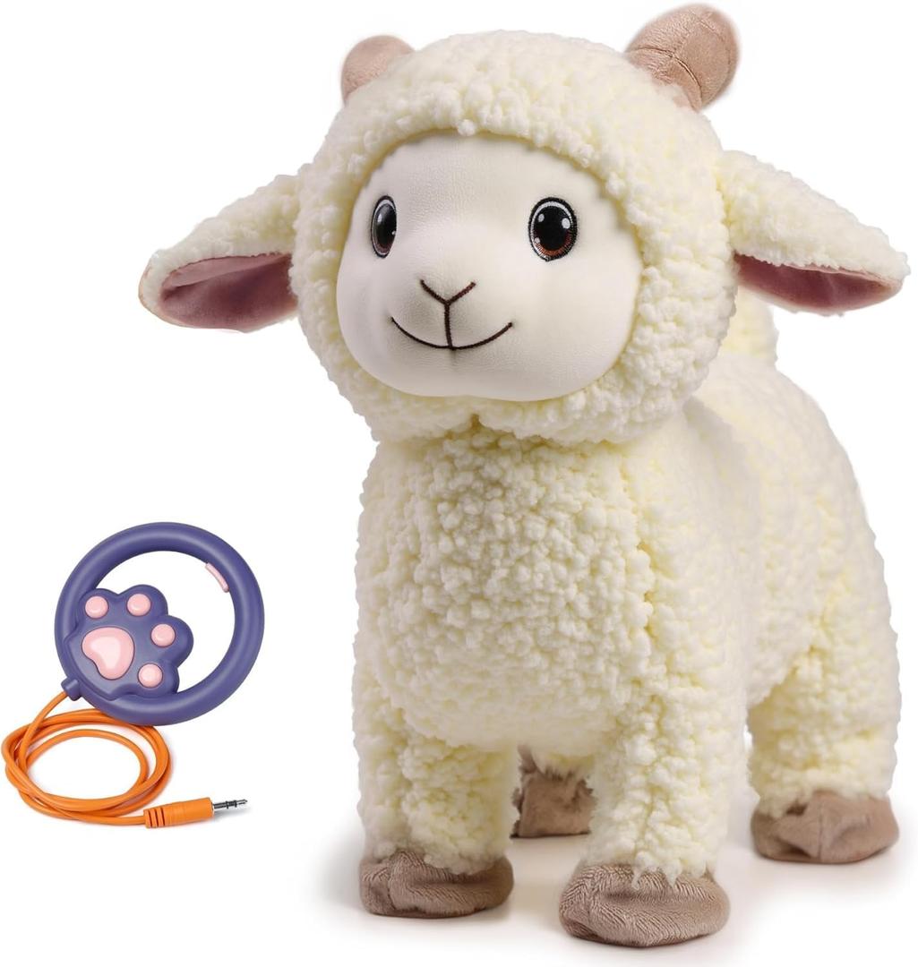 Electronic Interactive Singing Walking Lamb Plush Toy, Sheep Stuffed Animal with Leash, Soft Sheep Baby Toys Pet Buddy for Babies and Toddlers