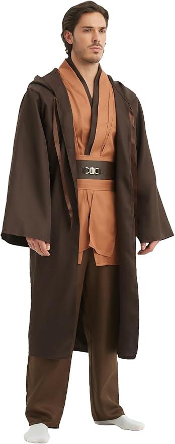 Men's Tunic Costumes Adult Tunic Hooded Robe Set Halloween Cosplay Costumes Knight Cloak With Pocket, L