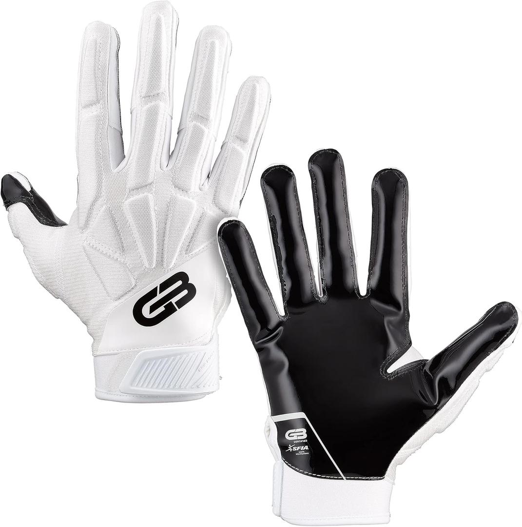 Grip Boost Raptor Adult Padded Hybrid Football Gloves (White, Adult Small)