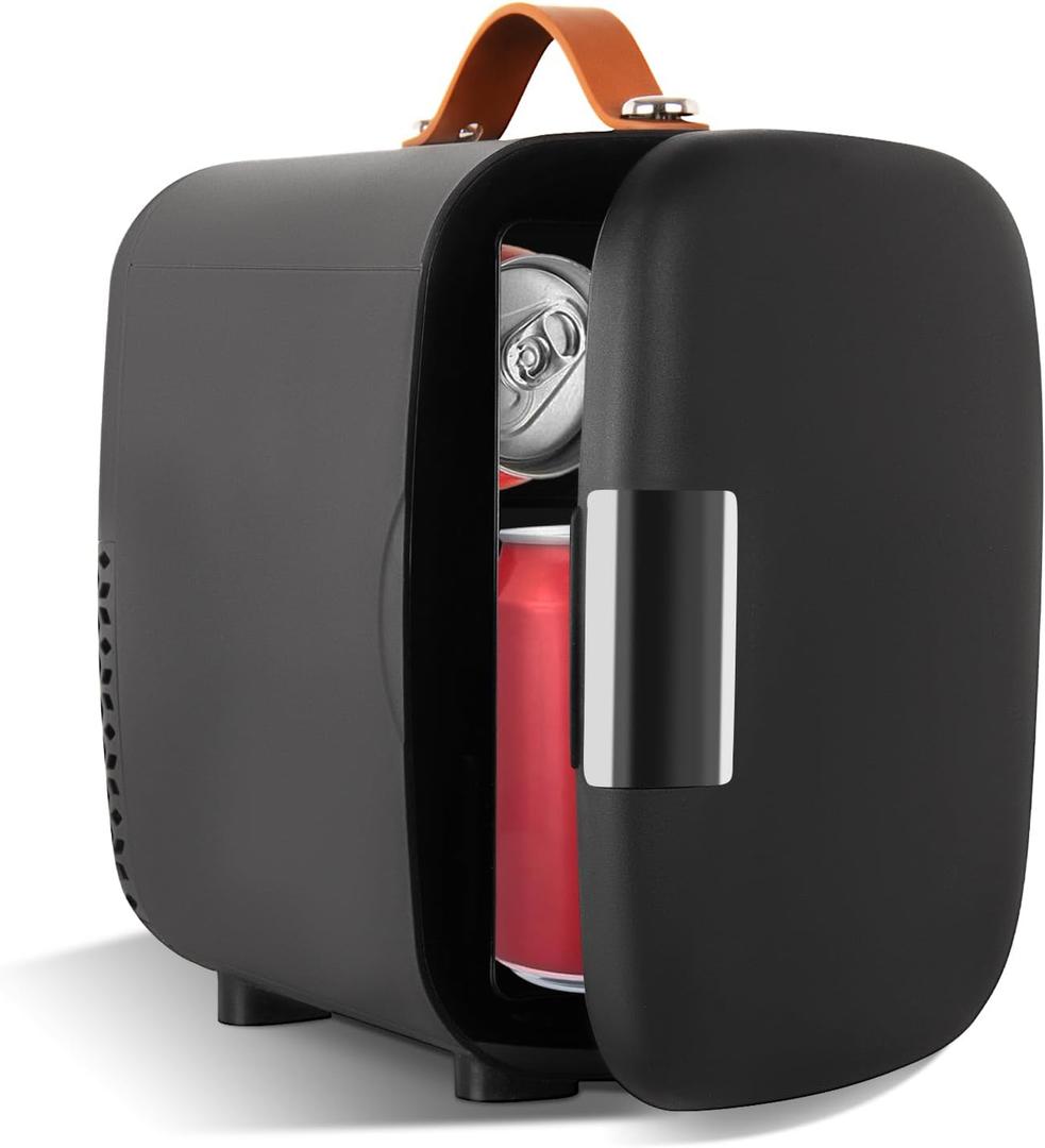 FANSEXPERT Cosmetic Fridge, Portable Mini Fridge for Skincare Food Drinks, 4L/6 Can Electric Plug In Cooler & Warmer, AC/DC Skincare Refrigerator for Bedroom Office Car Dorm (Black)