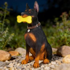 Doberman Solar Garden Statue - Outdoor Yard, Lawn, Patio Dog Decor - Unique Birthday Housewarming Gift for Dad, Mom, Men, Women