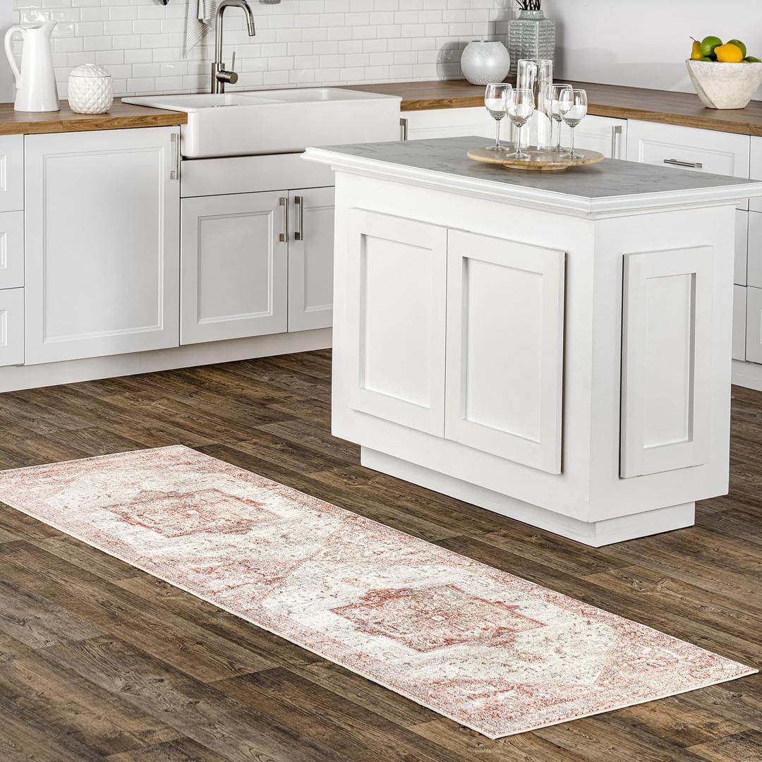 nuLOOM Harriet Vintage Medallion Fringe Area Rug - 2'6" x 6' Runner Rug Traditional Red/Multicolor Rugs for Living Room Bedroom Dining Room Entryway Hallway Kitchen