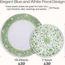Hushee 60 Pcs Green Plastic Plates Set for Wedding Party Guests Green and White Floral Pattern Dish 10.25" Dinner 7.5" Dessert Plates Disposable for Banquet Dinner Bridal Shower