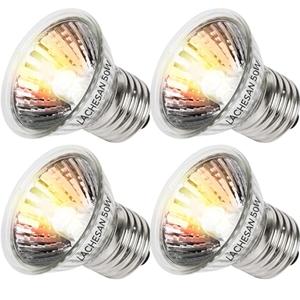 Lachesan 4-Pack 50W UVA Bulbs, Fit E26 Heat Reptile Lamp, Light Turtle Heat Lamp for Reptiles and Amphibian Tanks, Terrariums and Cages, Works with Various Lamp Fixtures