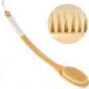 Bath Body Brush Shower, 22" Super Long Curved Bamboo Handle Antiskid Back Body Scrubber Wet/Dry Brushing, Moderately Soft Natural Bristle Body Brush for Showering