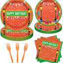 96Pcs Sesame Friends Birthday Party Supplies,include Dessert plate Plate Napkin and Forks,Disposable tableware set Serves 24 Guests,Used for Cookie Party Decoration