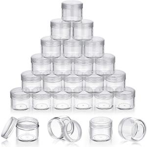 50 Pieces 20g Empty Clear Plastic Pot Jars with Lids Round Cosmetic Sample Containers Mini Travel Jars for Storage of Creams Lipsticks Ear Studs