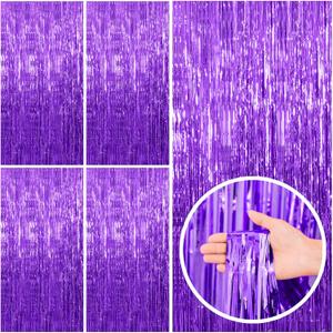 5 Pack Purple Backdrop Tinsel Streamers Foil Fringe Backdrop Halloween Party Decorations Purple Backdrop Curtain Birthday Graduation Bachelorette Christmas New Year Party Decorations (39.4"W x 78.7"L (Pack of 5))