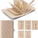 VLANDO Travel Jewelry Organizer Case,Large Jewelry Storage Book Ring Binder with Clear Zipper Velvet Jewelry Pouches Bags for Rings,Bracelet,Earrings-Cream White