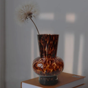 Pecfamly Brown Tortoise Shell Leopard Amber Glass Vase, Stockholm Leopard Cheetah Animal Print Room Bathroom Bedroom Home Decor Aesthetic