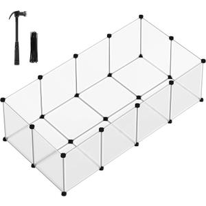 SONGMICS Pet Playpen with Floor, Small Animal Pen, Pet Fence Indoor, DIY Plastic Enclosure for Hamsters, Rabbits, Hedgehogs, Ferrets, 56.3 x 28.7 x 18.1 Inches, White ULPC02W