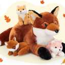 4Pcs Fox Stuffed Animal Set, Large Mommy Red Fox Plush 22 Inch with 3 Baby Foxes in Her Zippered Tummy, Christmas Plushie Toy Gift for Girls and Kids