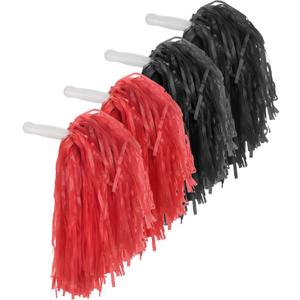 Pangda 12 Pack Cheerleading Pom Poms Sports Dance Cheer Plastic Pom Poms for Sports Team Spirit Cheering (Red and Black)