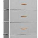 Tall Dresser for Bedroom, Vertical Storage Organizer Tower with 6 Drawers, Chest of Drawers with Fabric Bins, Steel Frame, Wood Top for Bedroom, Closet, Entryway- Light Grey