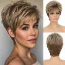 Miradin Short Blonde Mix Pixie Cut Wig for Women Natural Looking Synthetic Heat Resistant Wig Daily Wear and Older Women