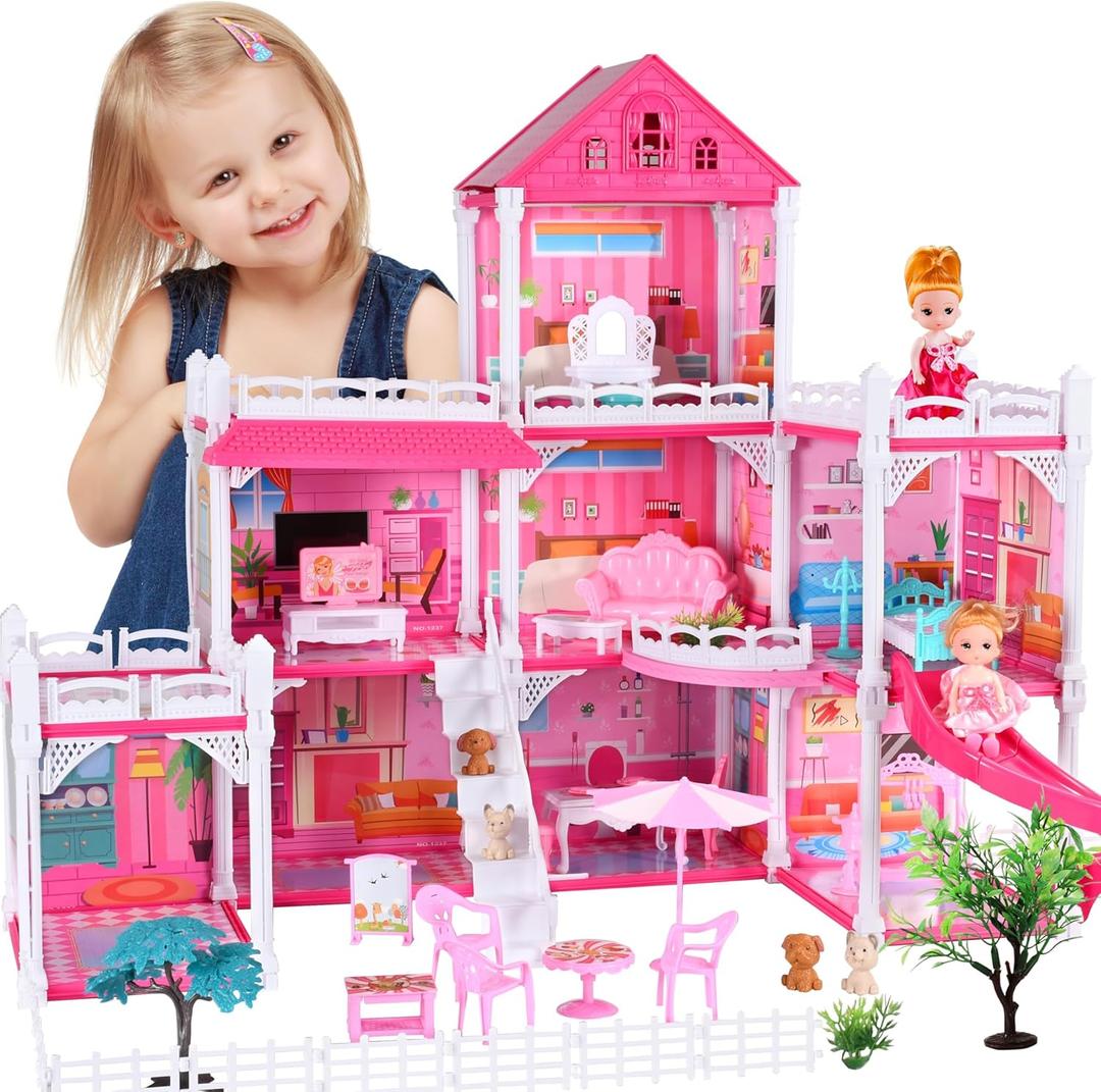 Seifar Doll House for Girls,8 Rooms Dollhouse with Dolls Figure, Puppies,Furnitures, Accessories, Toddler Playhouse Gift for for 3 4 5 6 7 8 9 10 Year Old Girls